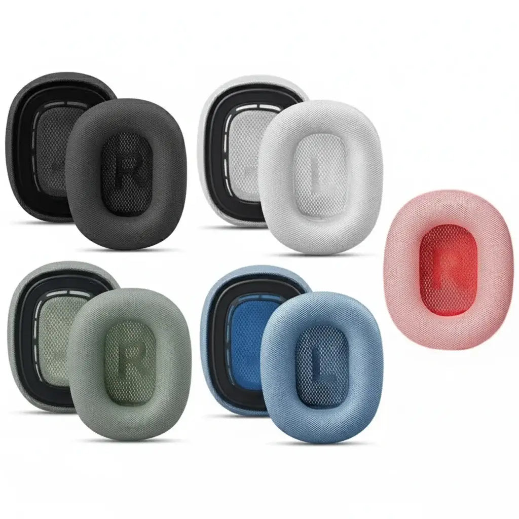 AirPods Max Mesh Ear Pads - Upgrade Your Comfort & Style in various colors including black, grey, red, and blue.