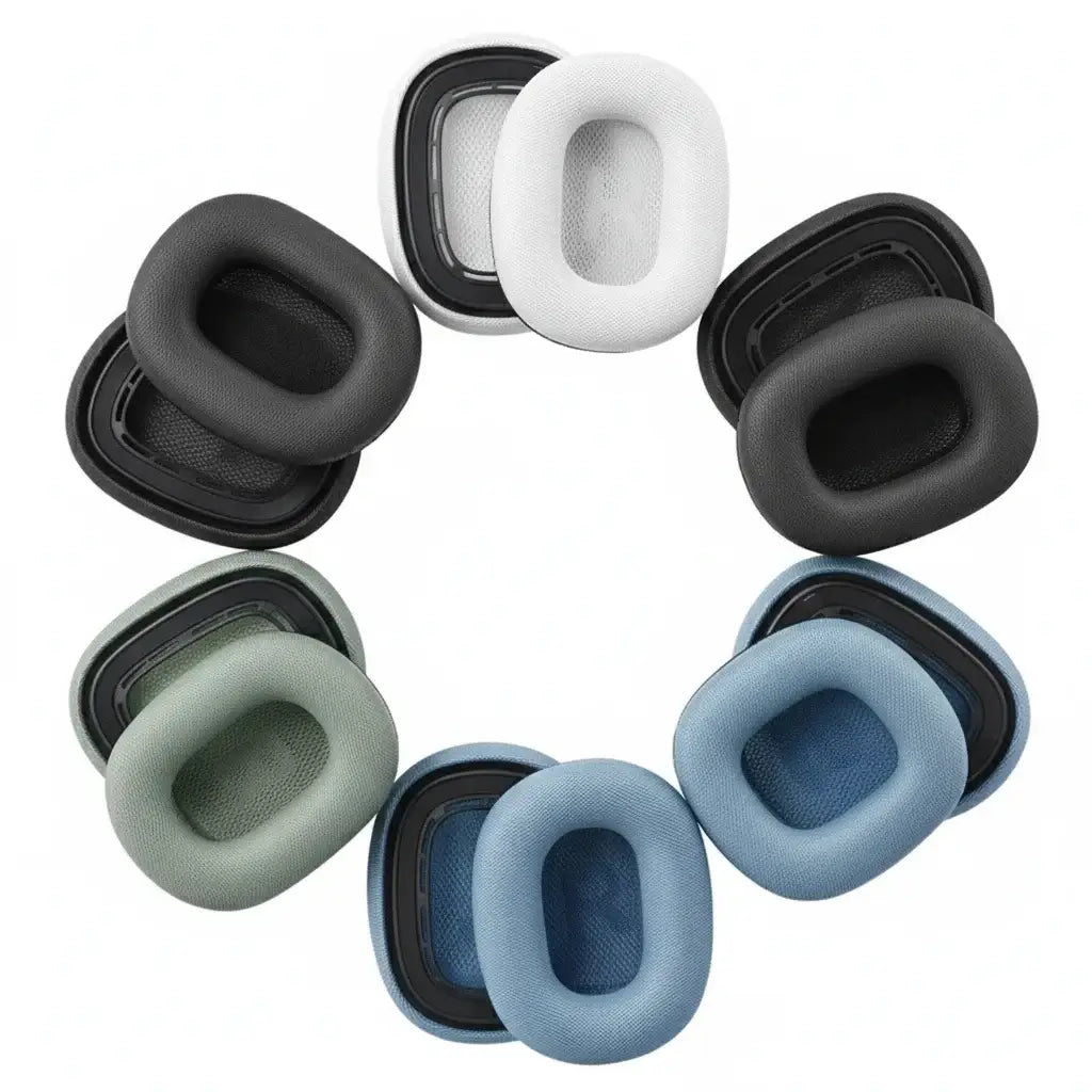 AirPods Max Mesh Ear Pads - Upgrade Your Comfort & Style in various colors arranged in a circular pattern.