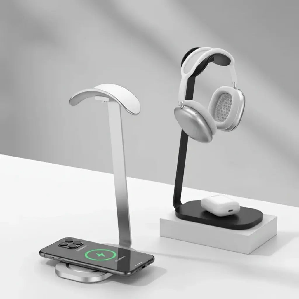 Headphone Charging Stand - Organize & Power Your Tech with stylish design for headphones and charging phone.
