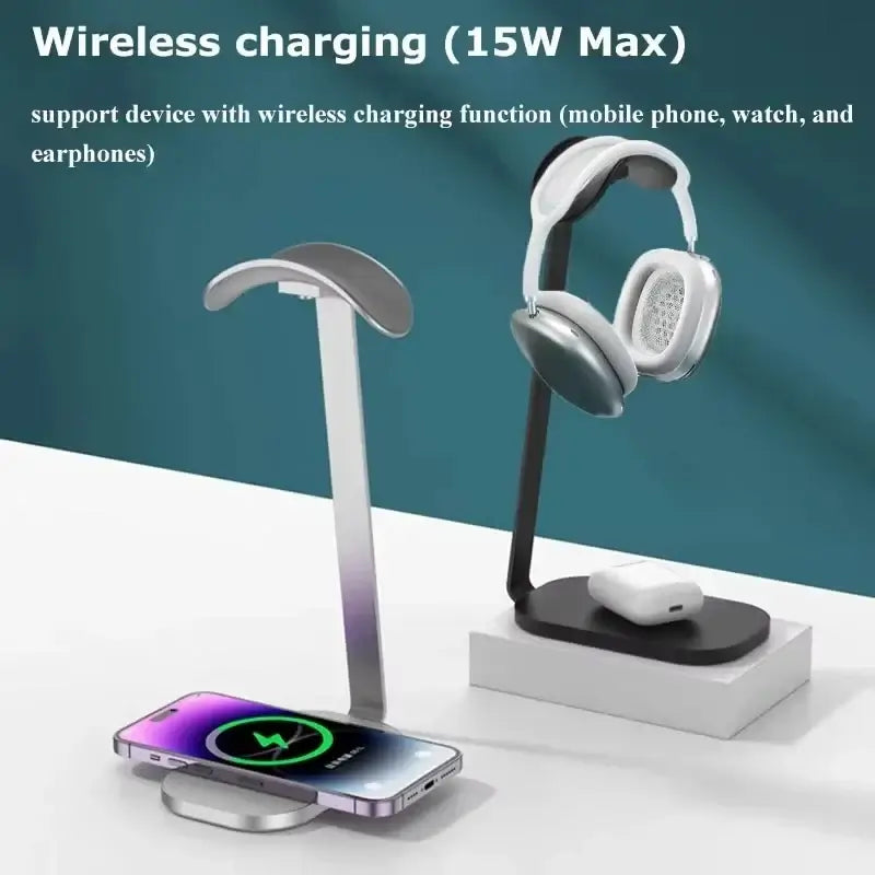 Headphone Charging Stand - Organize & Power Your Tech with wireless charging for headphones and smartphones.